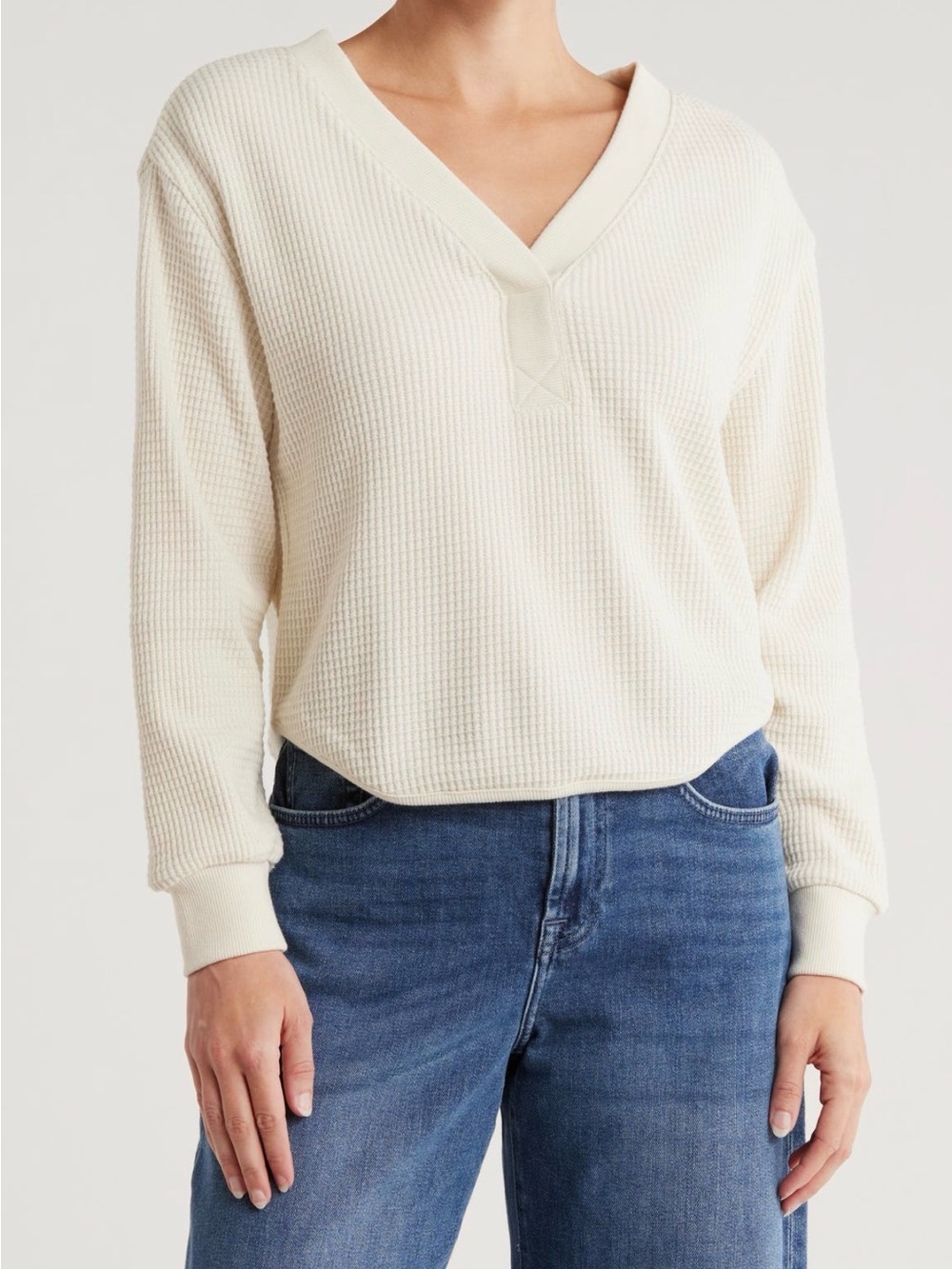 Madewell Cream Waffle-Knit V-Neck Pullover